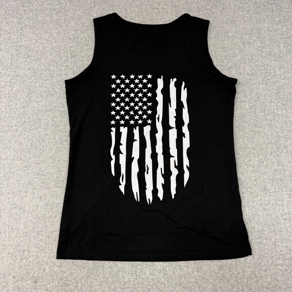 Unbranded | Tank Top | Large | Black | Distressed American Flag Graphic Patrioti